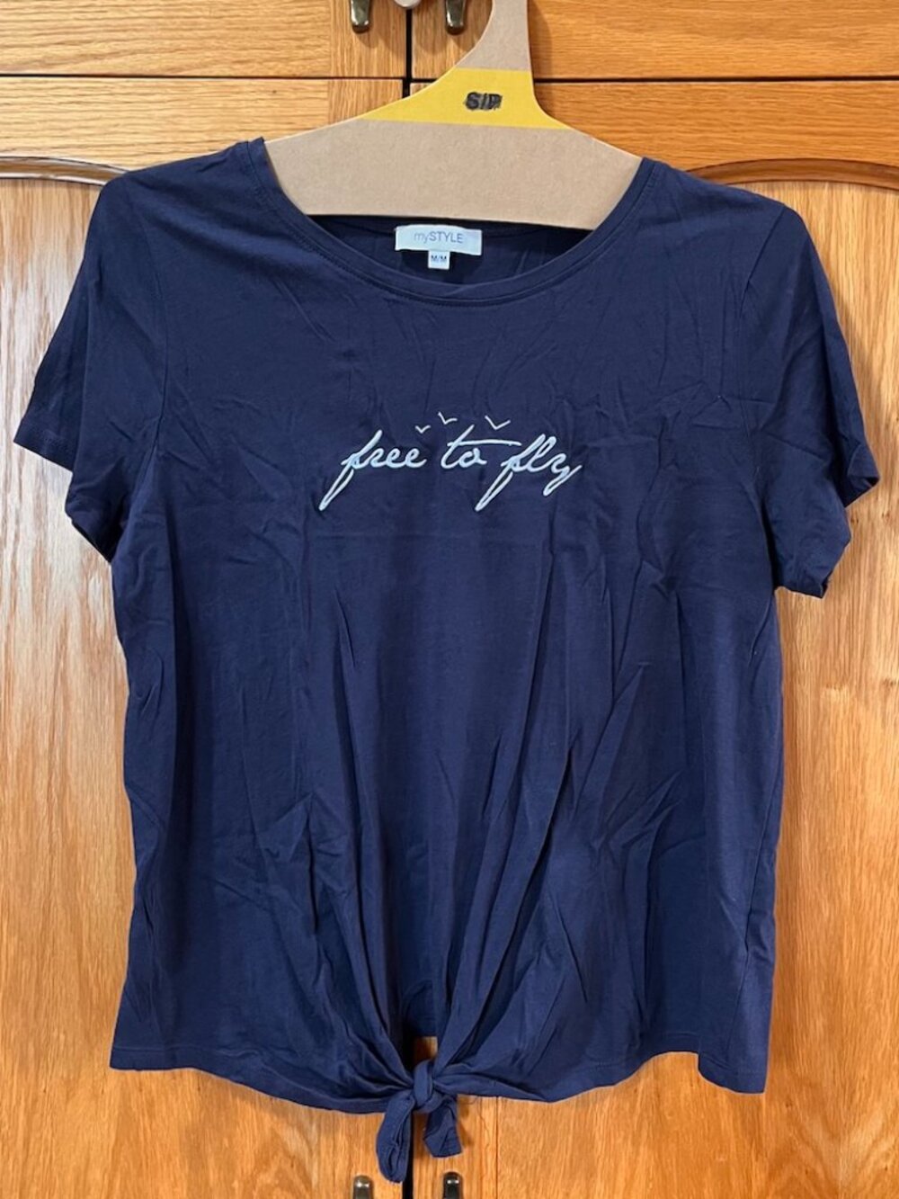 Women's Navy Knot-Front Graphic Tee